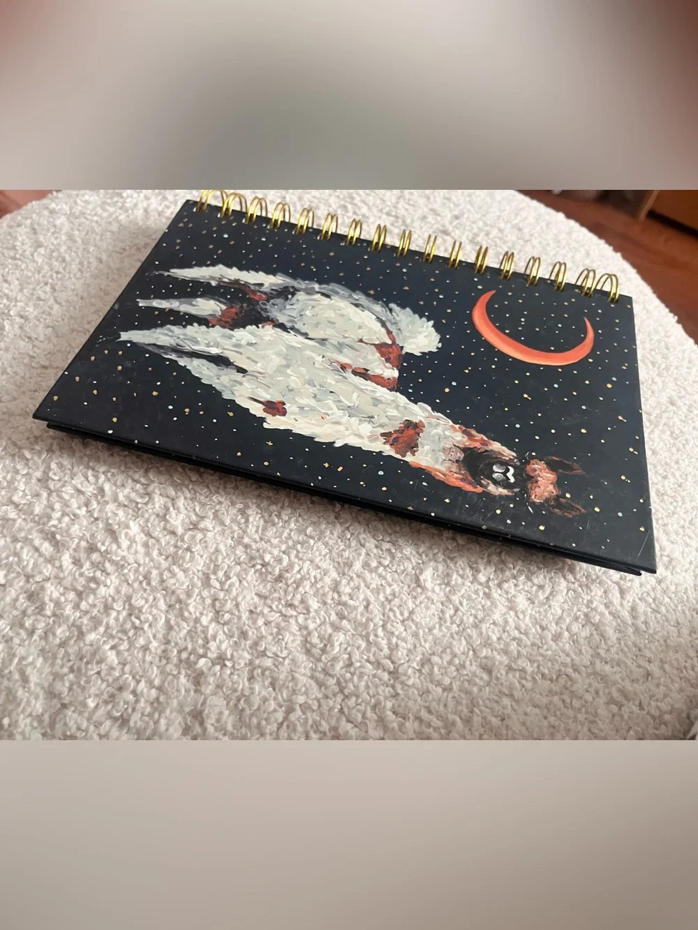 Illustrative Whimsical Llama Moon Spiral-Bound Hardcover Notebook - Lined Paper